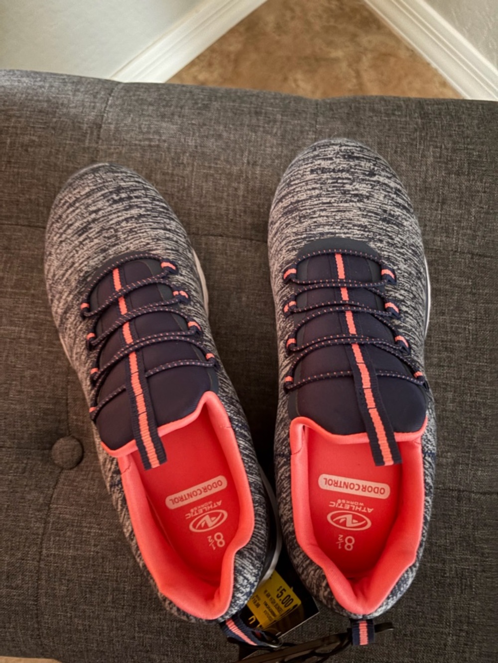 Athletic Works Navy Knit Slip-On Sneakers with Coral Lining